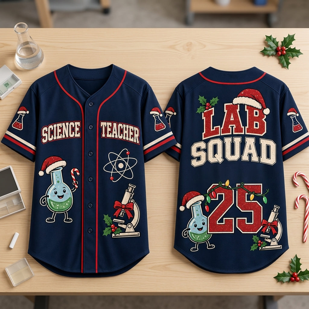 Personalized Lab Squad Science Teacher Christmas Baseball Jersey – Holiday Education Gift - mockup 2
