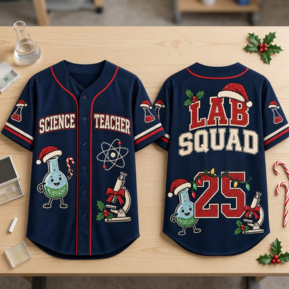 Personalized Lab Squad Science Teacher Christmas Baseball Jersey – Holiday Education Gift - mockup 2
