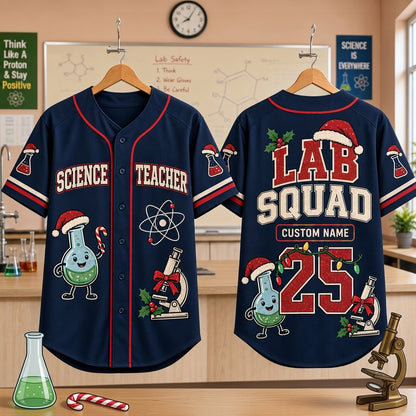 Personalized Lab Squad Science Teacher Christmas Baseball Jersey – Holiday Education Gift - mockup 3