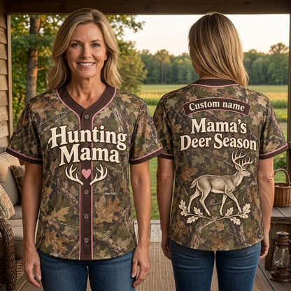 Custom Hunting Mama Camouflage Baseball Jersey for Deer Hunting Mom - mockup 1