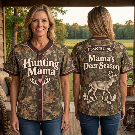 Custom Hunting Mama Camouflage Baseball Jersey for Deer Hunting Mom - mockup 1