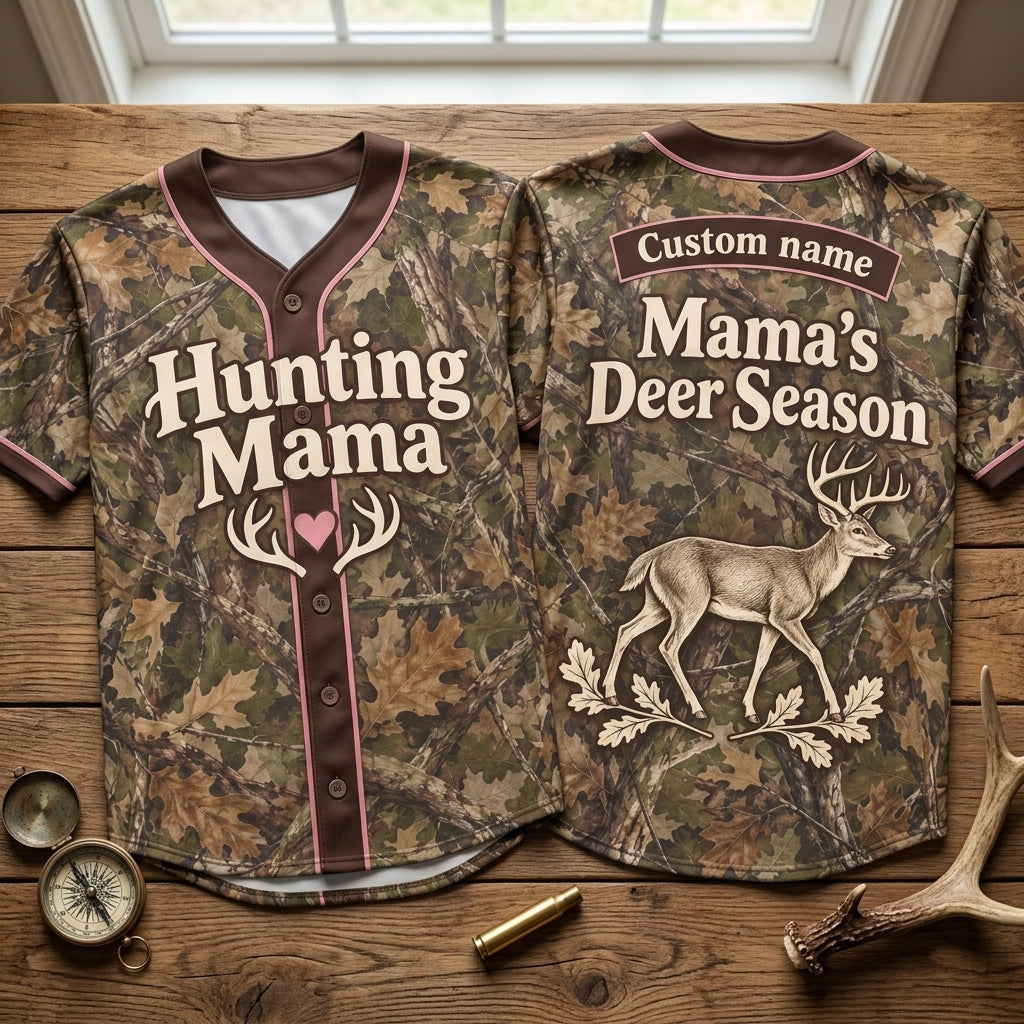 Custom Hunting Mama Camouflage Baseball Jersey for Deer Hunting Mom - mockup 2