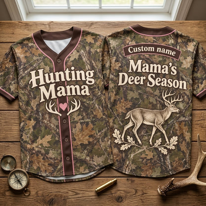 Custom Hunting Mama Camouflage Baseball Jersey for Deer Hunting Mom - mockup 2