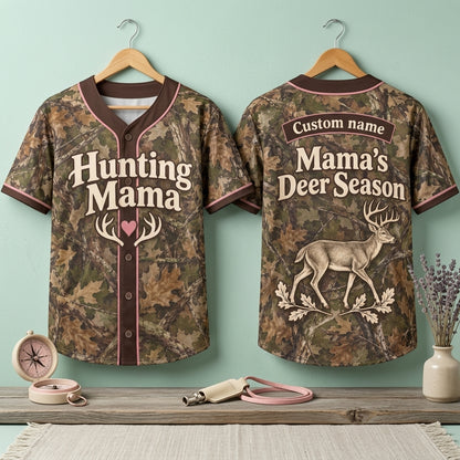 Custom Hunting Mama Camouflage Baseball Jersey for Deer Hunting Mom - mockup 3
