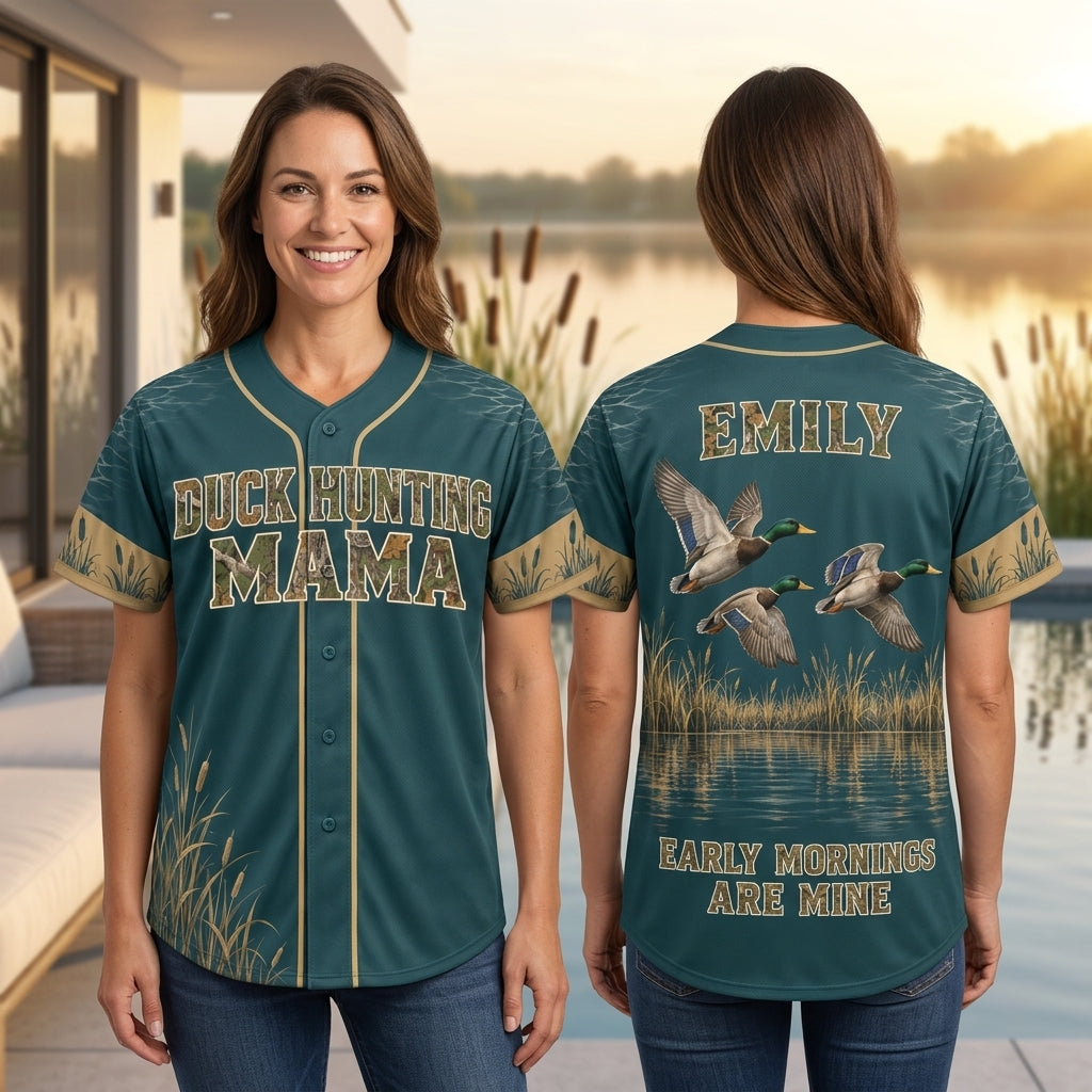 Personalized Duck Hunting Mama Baseball Jersey – Custom Gift for Outdoorsy Moms - mockup 1