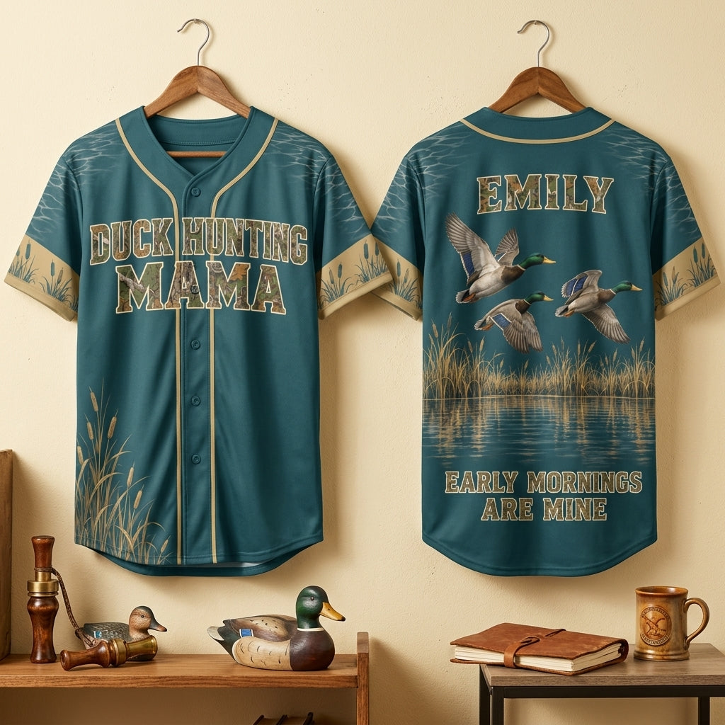 Personalized Duck Hunting Mama Baseball Jersey – Custom Gift for Outdoorsy Moms - mockup 3