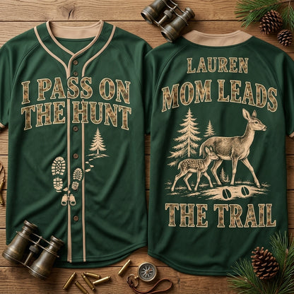 Personalized Mom Leads the Trail Hunting Baseball Jersey – Mom Teaching Kids to Hunt Gift - mockup 2