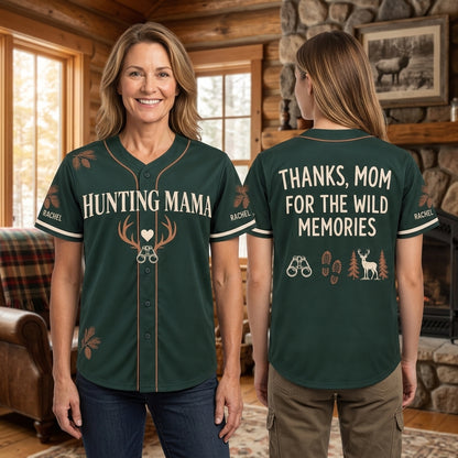 Personalized Hunting Mom Appreciation Baseball Jersey - Forest Green Deer Design - mockup 1