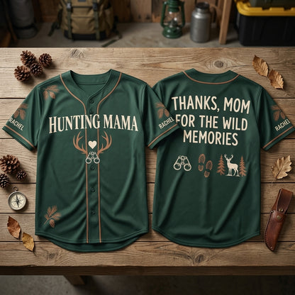 Personalized Hunting Mom Appreciation Baseball Jersey - Forest Green Deer Design - mockup 2