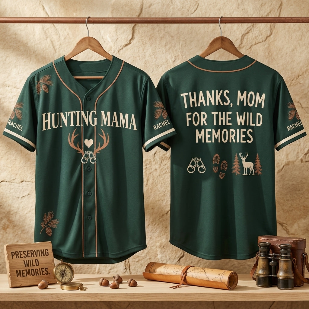 Personalized Hunting Mom Appreciation Baseball Jersey - Forest Green Deer Design - mockup 3