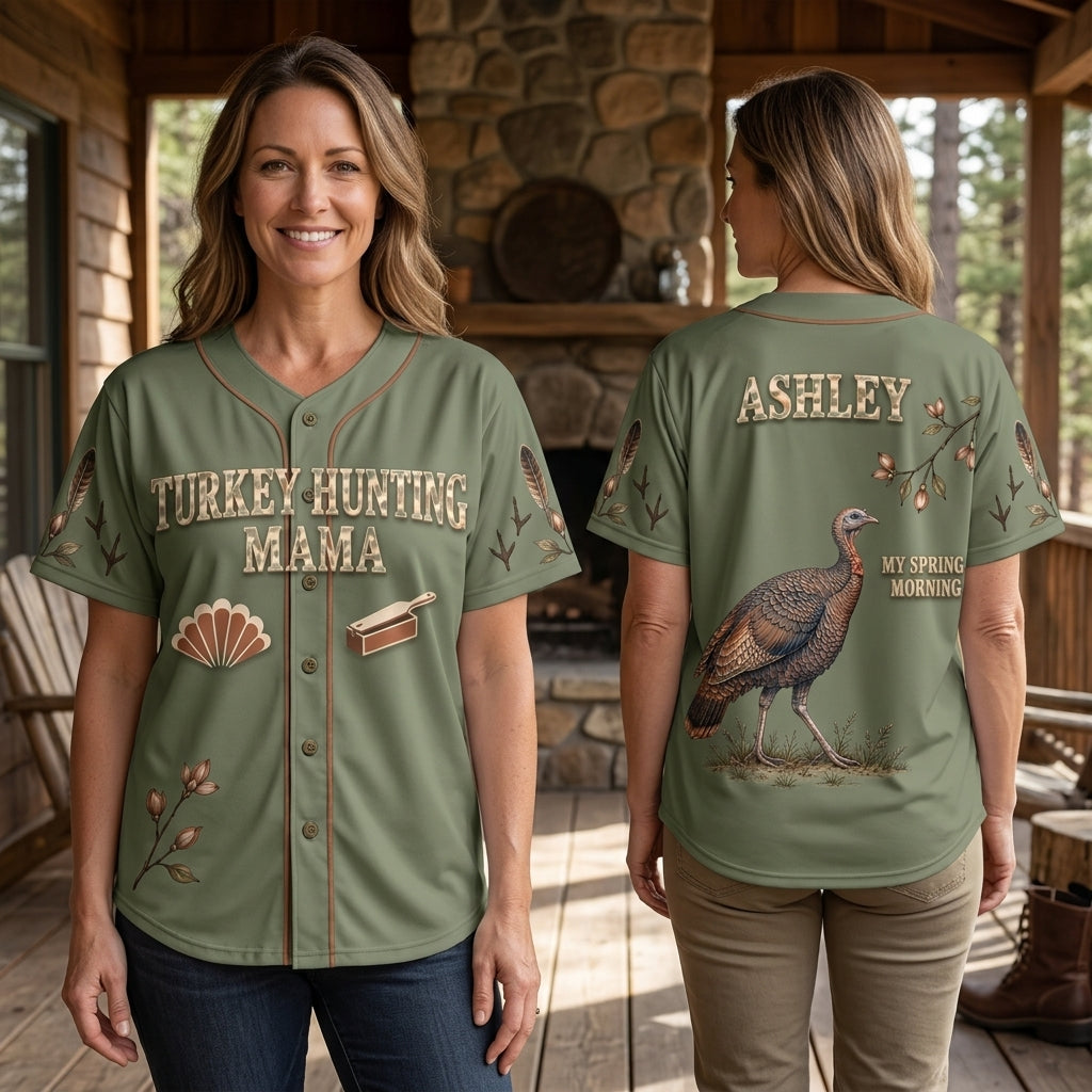 Personalized Turkey Hunting Mom Baseball Jersey - Custom Name Hunting Gift - mockup 1