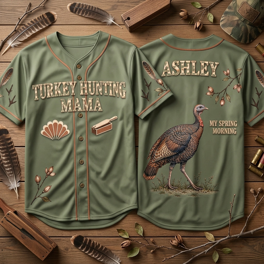 Personalized Turkey Hunting Mom Baseball Jersey - Custom Name Hunting Gift - mockup 2