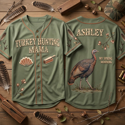 Personalized Turkey Hunting Mom Baseball Jersey - Custom Name Hunting Gift - mockup 2