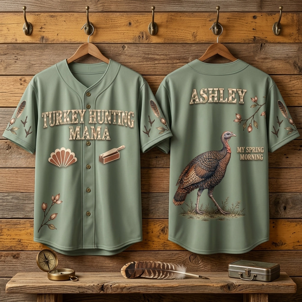 Personalized Turkey Hunting Mom Baseball Jersey - Custom Name Hunting Gift - mockup 3