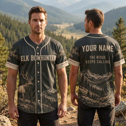 Custom Elk Bowhunter Baseball Jersey - Personalized Hunting Apparel for Men - mockup 1