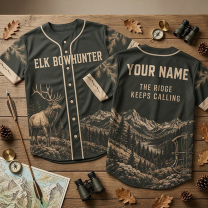 Custom Elk Bowhunter Baseball Jersey - Personalized Hunting Apparel for Men - mockup 2