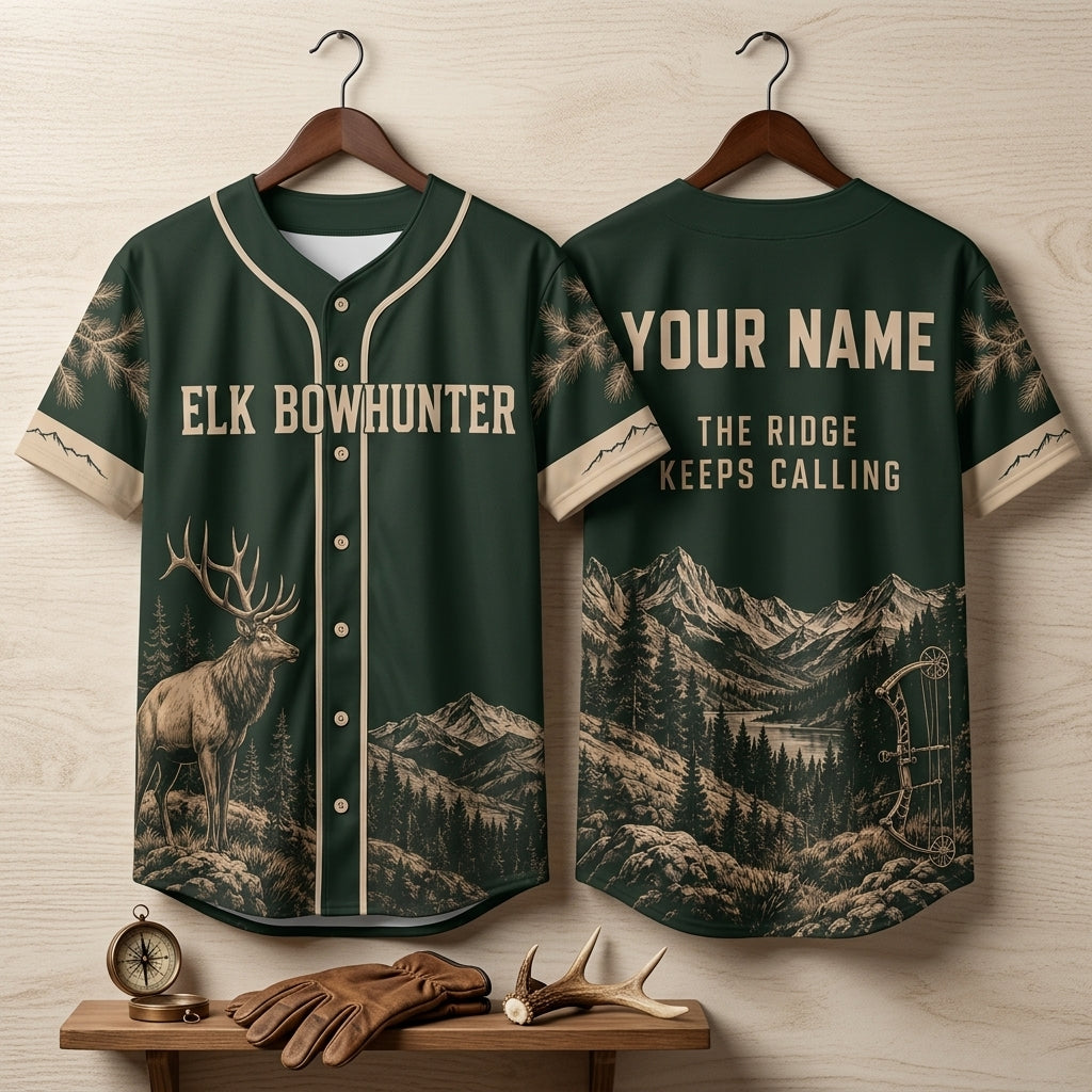 Custom Elk Bowhunter Baseball Jersey - Personalized Hunting Apparel for Men - mockup 3