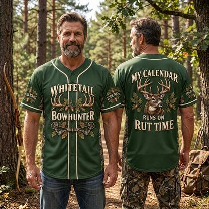 Personalized Whitetail Bowhunter Rut Season Baseball Jersey – Custom Hunting Gear for Men - mockup 1