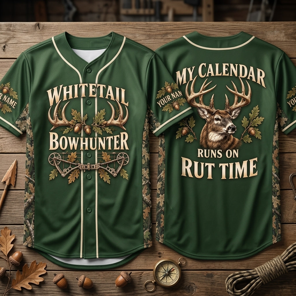Personalized Whitetail Bowhunter Rut Season Baseball Jersey – Custom Hunting Gear for Men - mockup 2