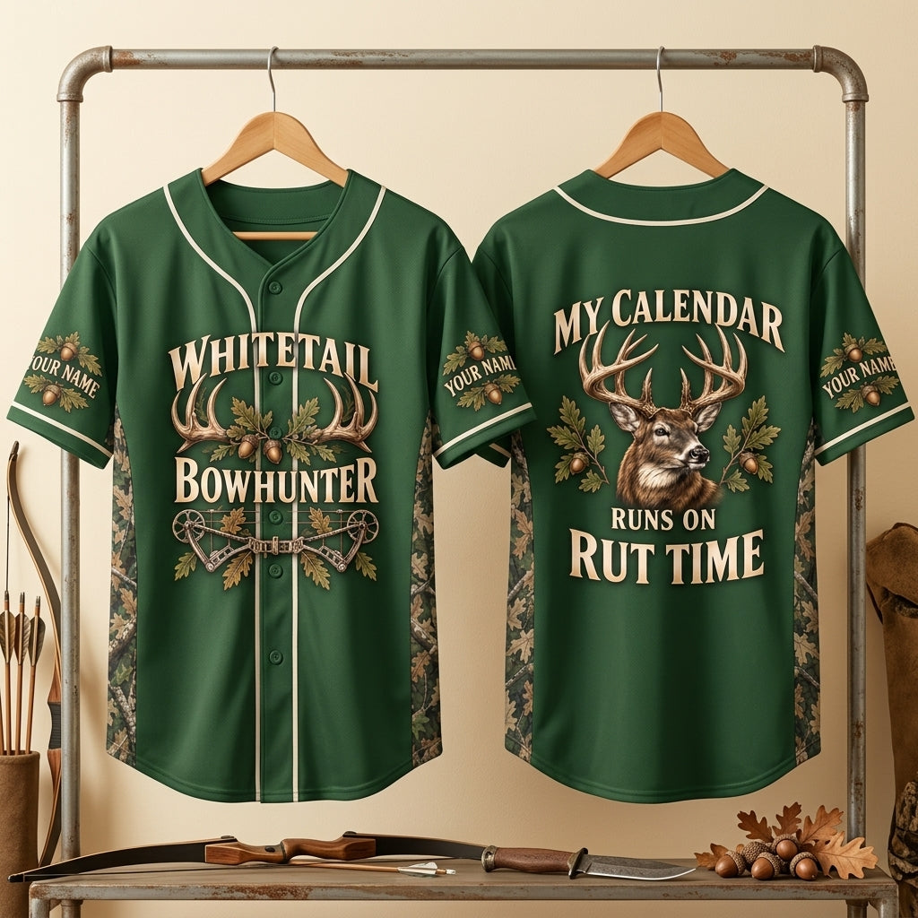 Personalized Whitetail Bowhunter Rut Season Baseball Jersey – Custom Hunting Gear for Men - mockup 3