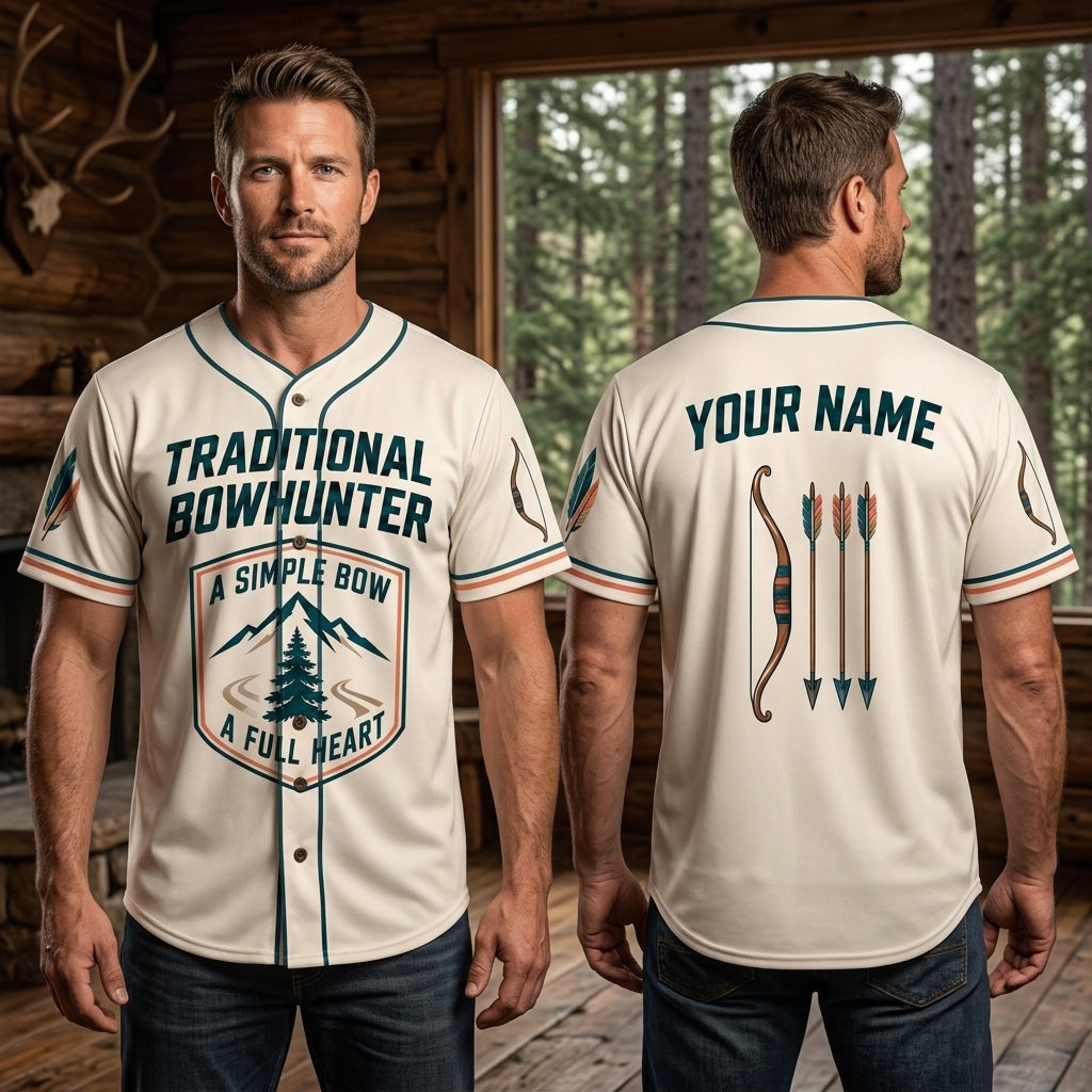 Custom Traditional Bowhunter Baseball Jersey - Personalized Archery Gift for Fans - mockup 1