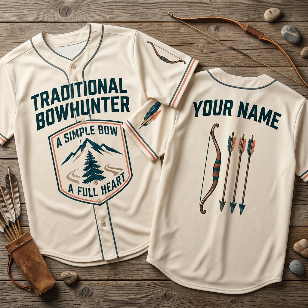Custom Traditional Bowhunter Baseball Jersey - Personalized Archery Gift for Fans - mockup 2