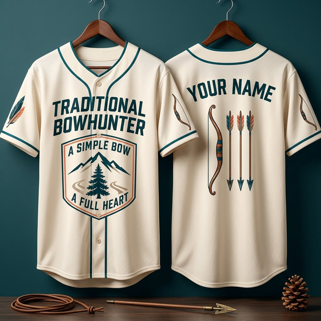 Custom Traditional Bowhunter Baseball Jersey - Personalized Archery Gift for Fans - mockup 3