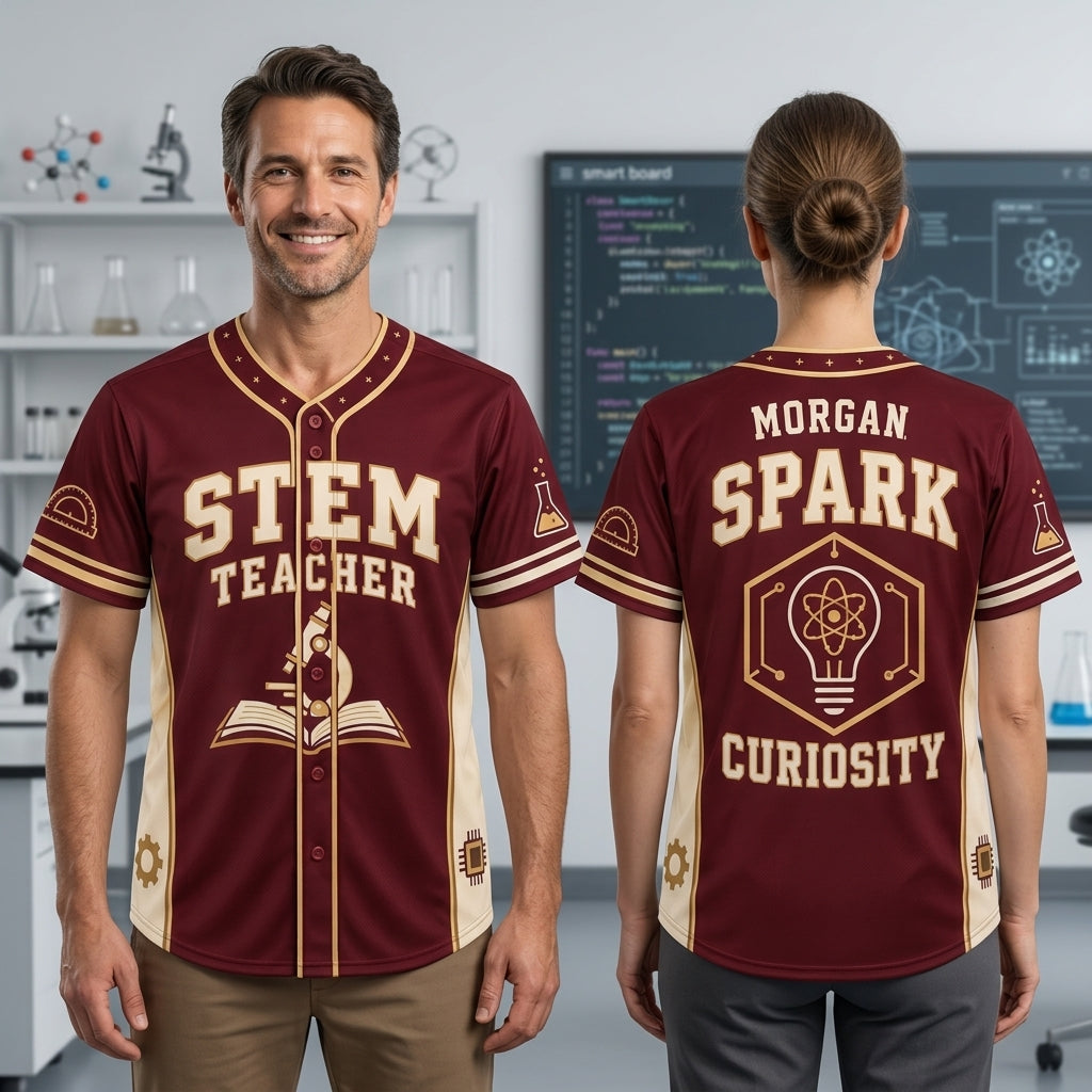 Custom STEM Teacher Baseball Jersey - Personalized Science & Technology Educator Shirt - mockup 1