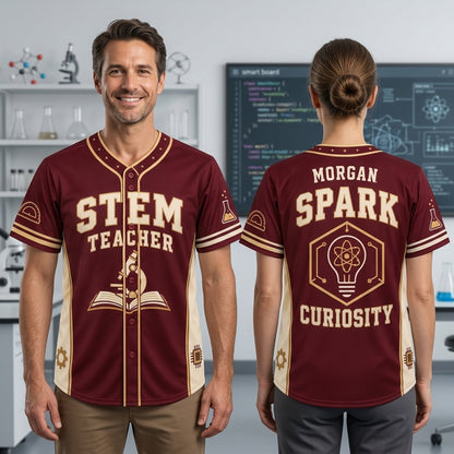Custom STEM Teacher Baseball Jersey - Personalized Science & Technology Educator Shirt - mockup 1