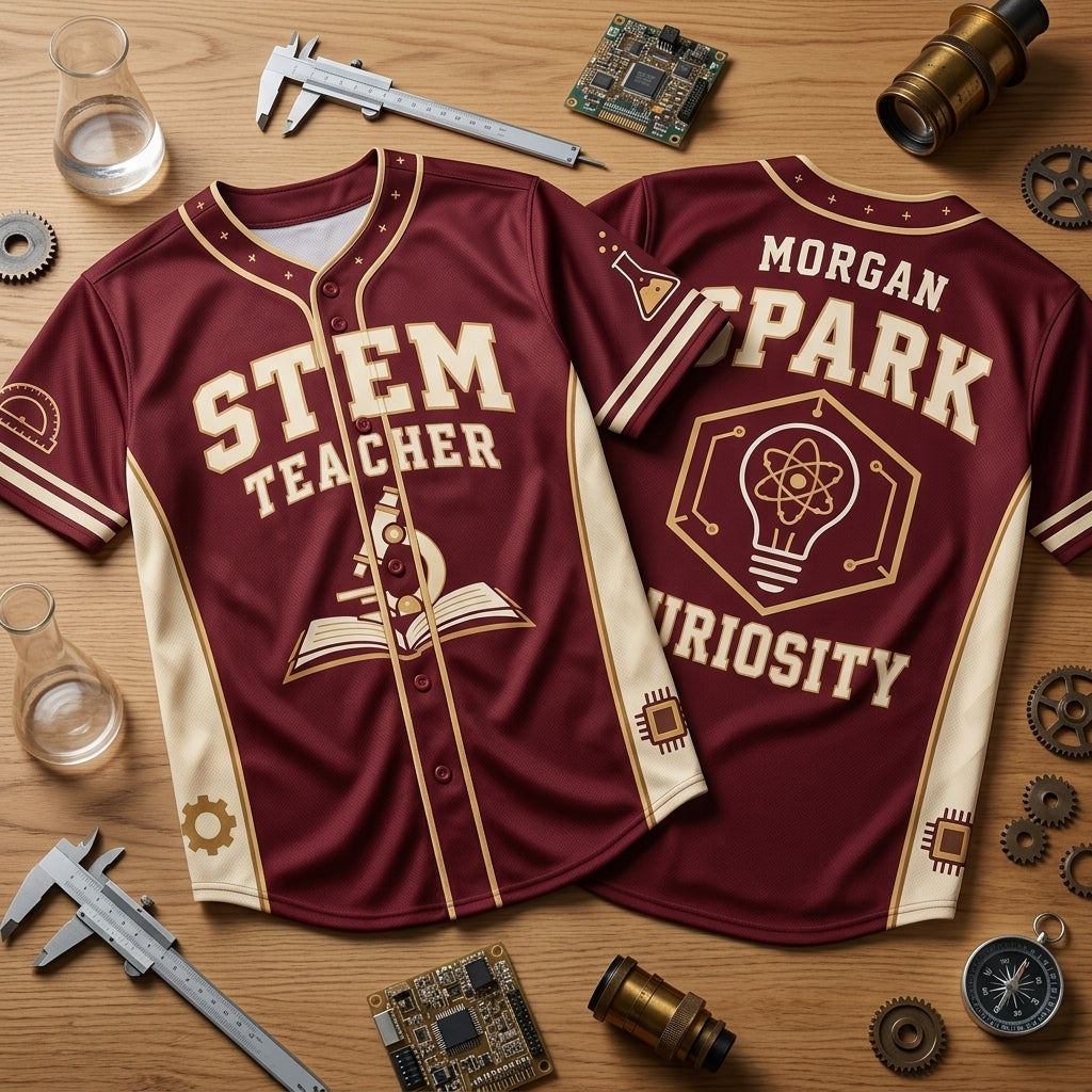 Custom STEM Teacher Baseball Jersey - Personalized Science & Technology Educator Shirt - mockup 2