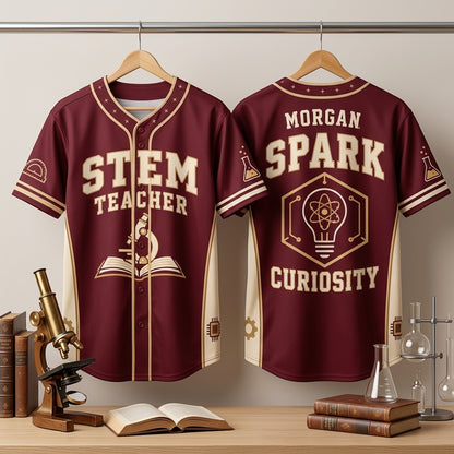 Custom STEM Teacher Baseball Jersey - Personalized Science & Technology Educator Shirt - mockup 3
