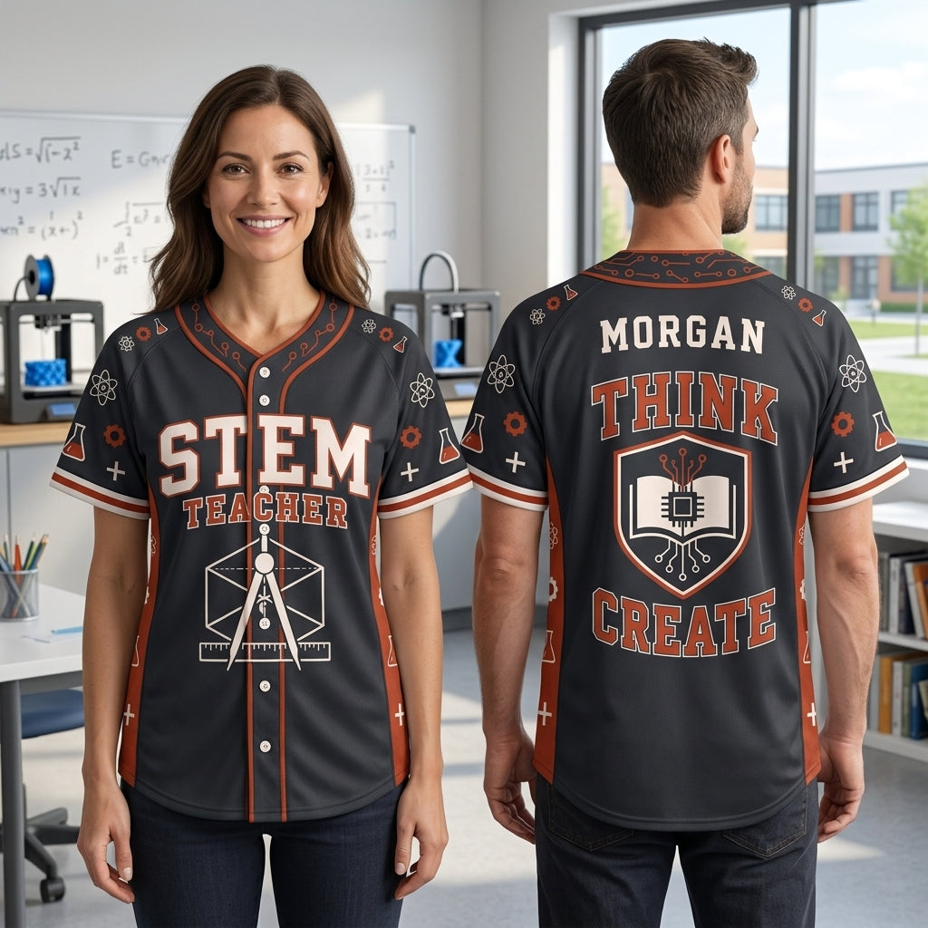 Personalized STEM Teacher Baseball Jersey - Custom Name Science Gift - mockup 1
