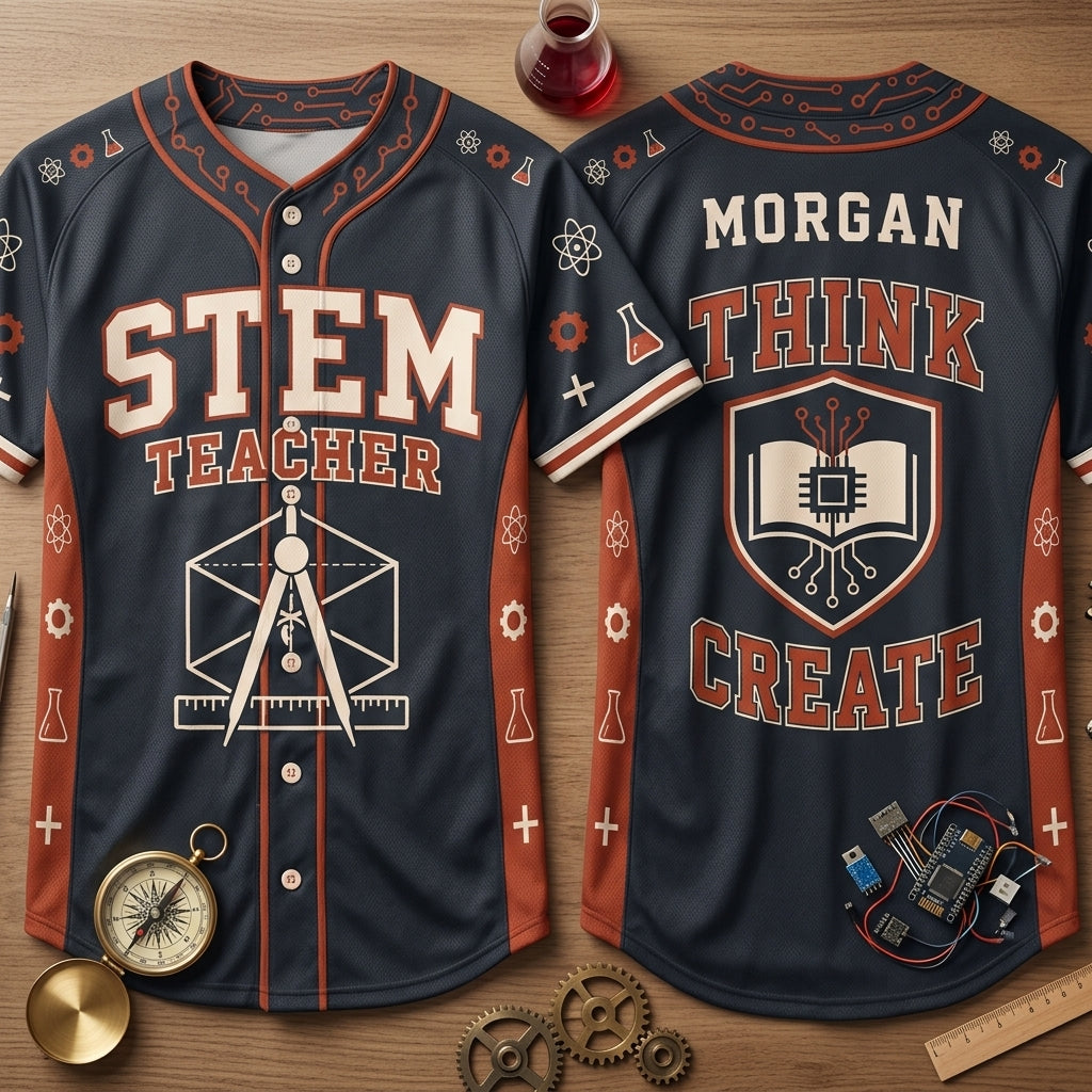 Personalized STEM Teacher Baseball Jersey - Custom Name Science Gift - mockup 2
