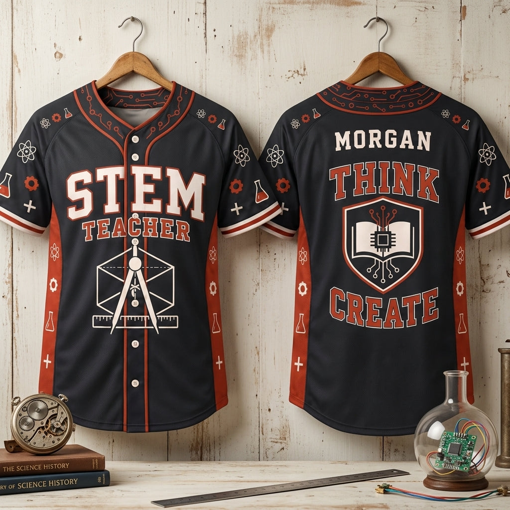 Personalized STEM Teacher Baseball Jersey - Custom Name Science Gift - mockup 3