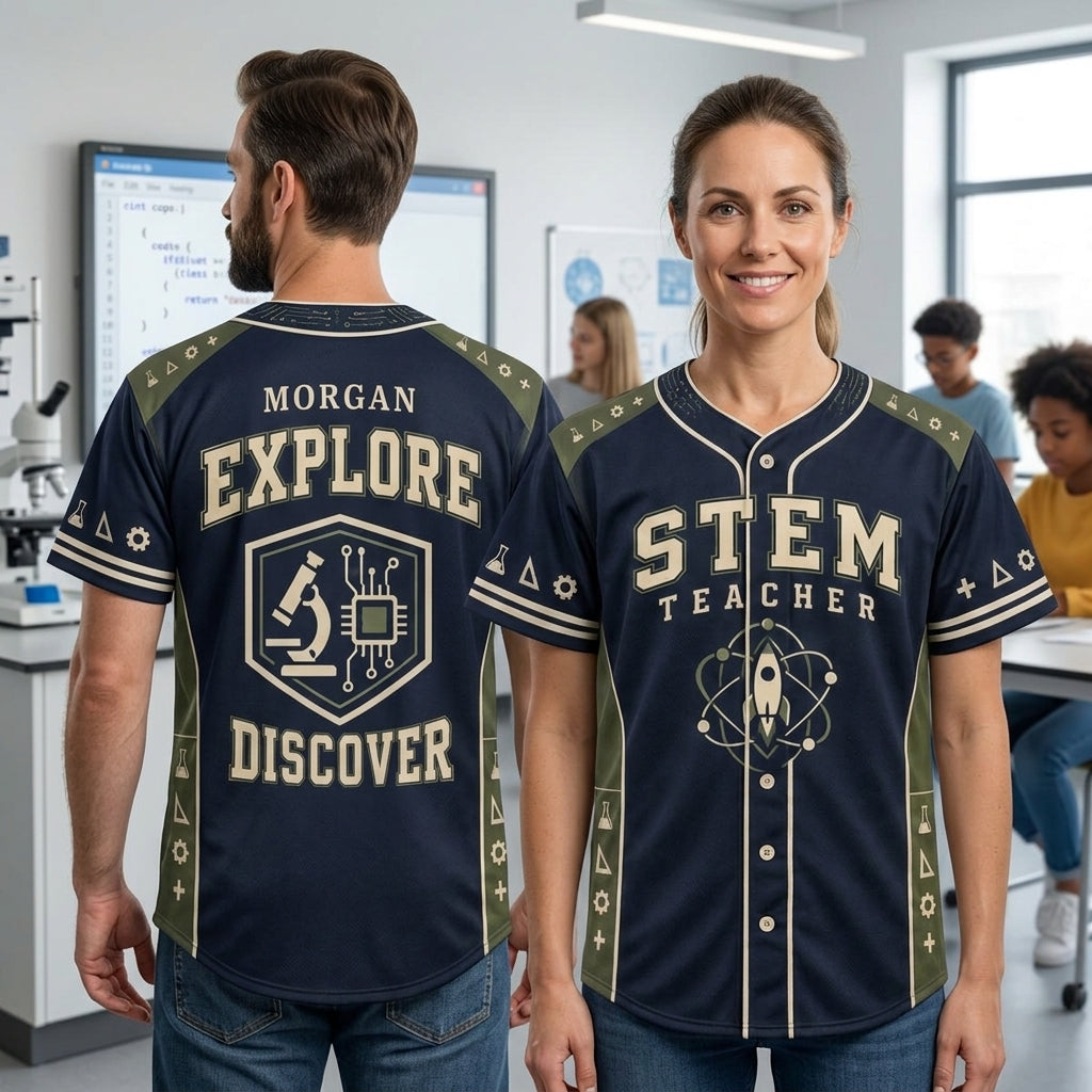 Personalized STEM Teacher Baseball Jersey - Custom Name Science Educator Shirt - mockup 1