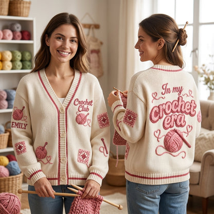 Personalized Crochet Club Knitted Cardigan – Custom In My Crochet Era Gift for Crafters - mockup 1