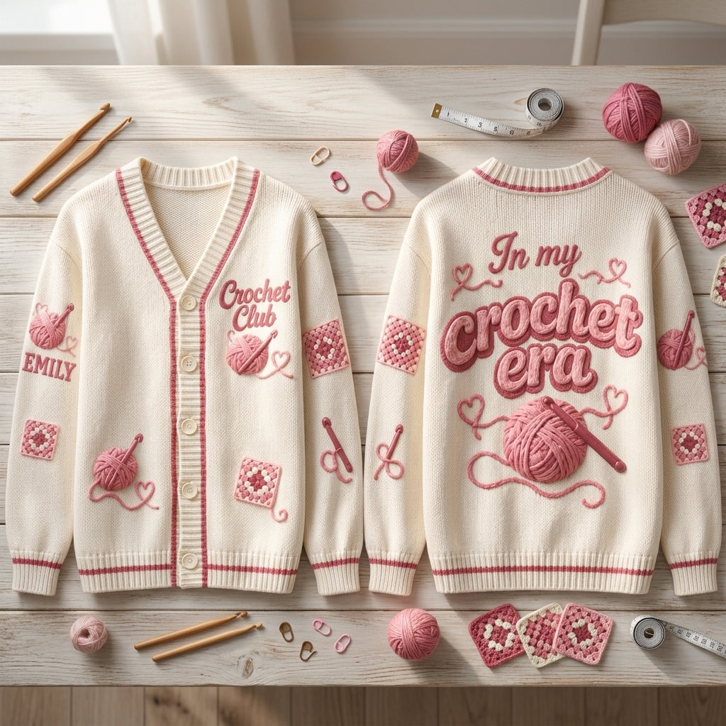 Personalized Crochet Club Knitted Cardigan – Custom In My Crochet Era Gift for Crafters - mockup 2
