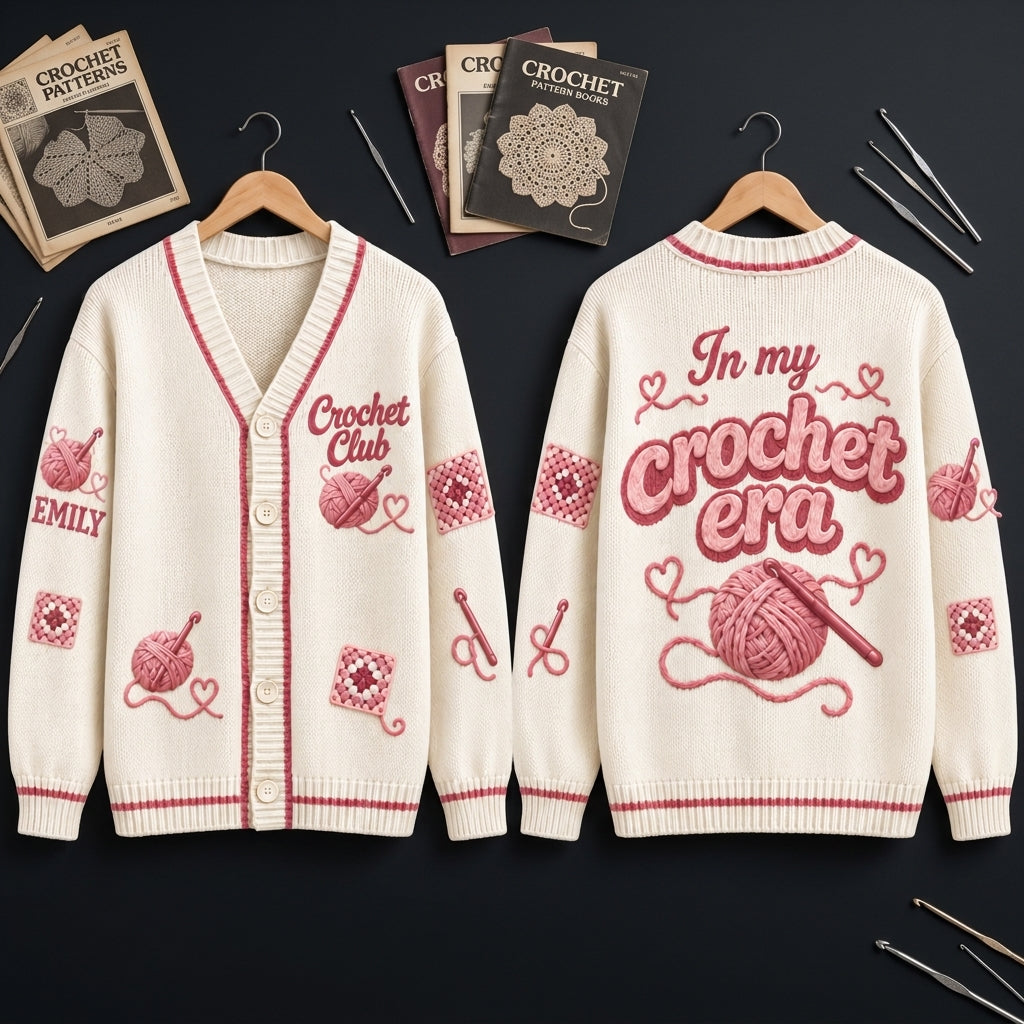 Personalized Crochet Club Knitted Cardigan – Custom In My Crochet Era Gift for Crafters - mockup 3