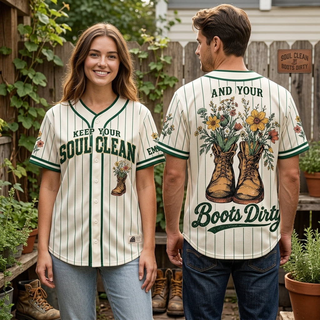 Personalized Keep Your Soul Clean Boots Dirty Baseball Jersey - Country Aesthetic Gift - mockup 1