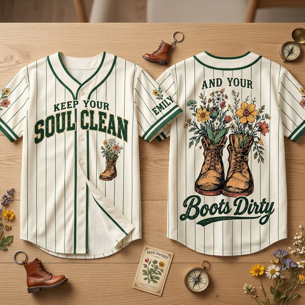 Personalized Keep Your Soul Clean Boots Dirty Baseball Jersey - Country Aesthetic Gift - mockup 2