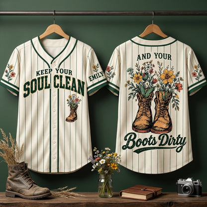 Personalized Keep Your Soul Clean Boots Dirty Baseball Jersey - Country Aesthetic Gift - mockup 3