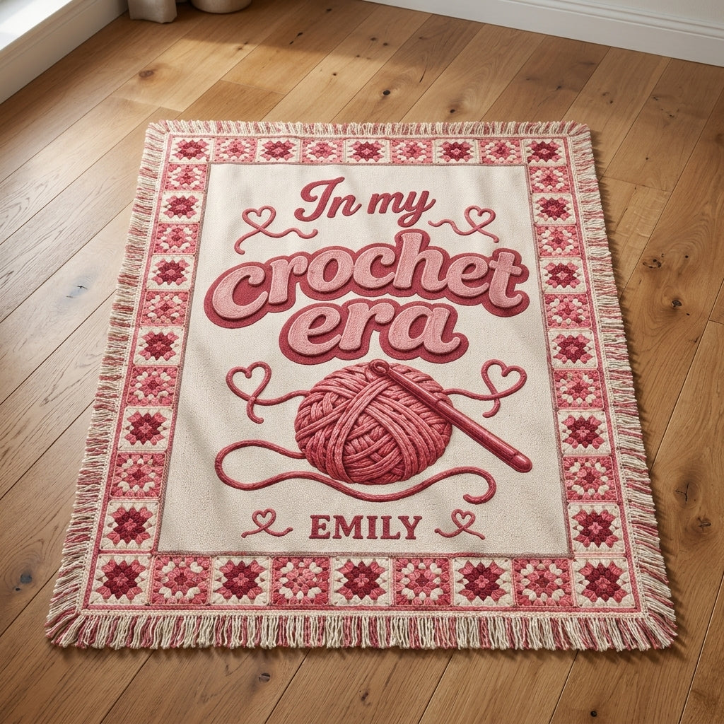 Personalized In My Crochet Era Woven Blanket – Custom Gift for Yarn Lovers - mockup 1