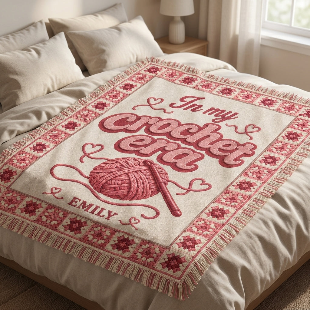 Personalized In My Crochet Era Woven Blanket – Custom Gift for Yarn Lovers - mockup 2