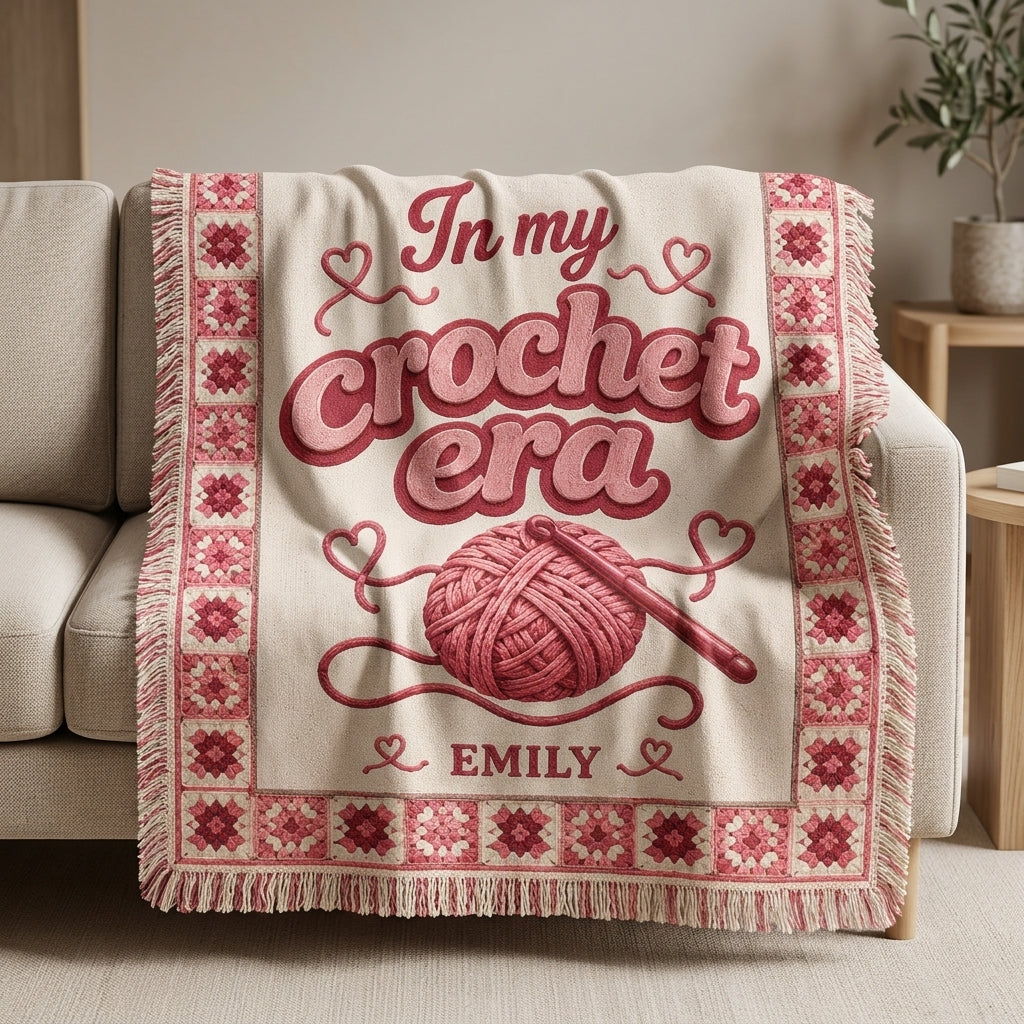 Personalized In My Crochet Era Woven Blanket – Custom Gift for Yarn Lovers - mockup 3