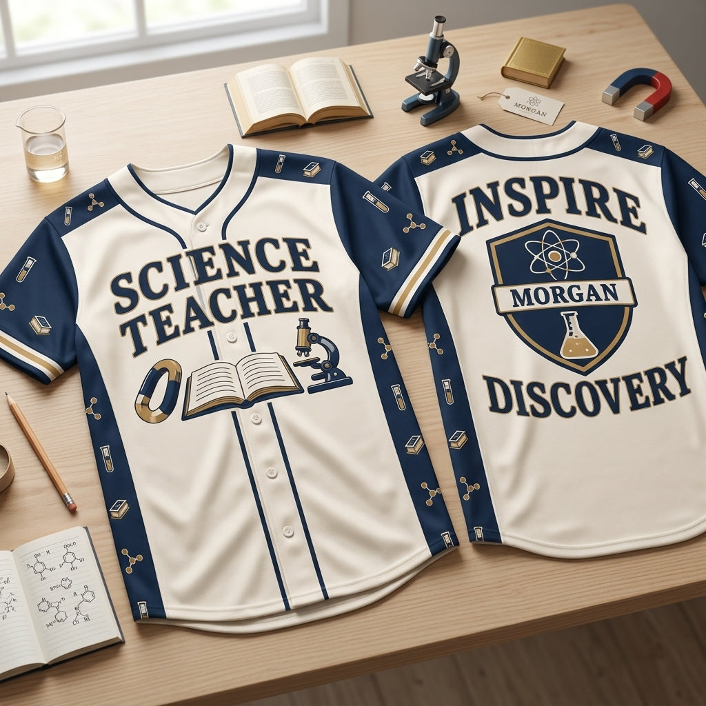 Custom Science Teacher Baseball Jersey - Personalized Inspire Discovery Button-Up Shirt - mockup 2