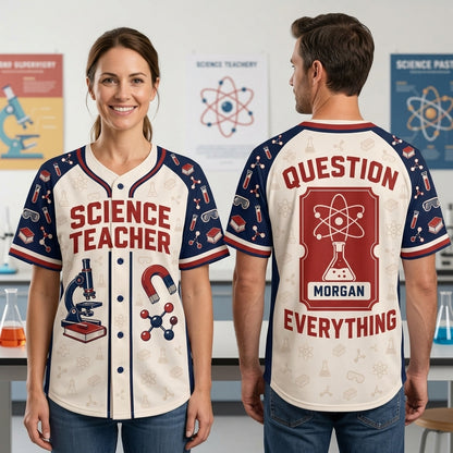 Personalized Science Teacher Baseball Jersey – Custom Name Gift for Educators - mockup 1