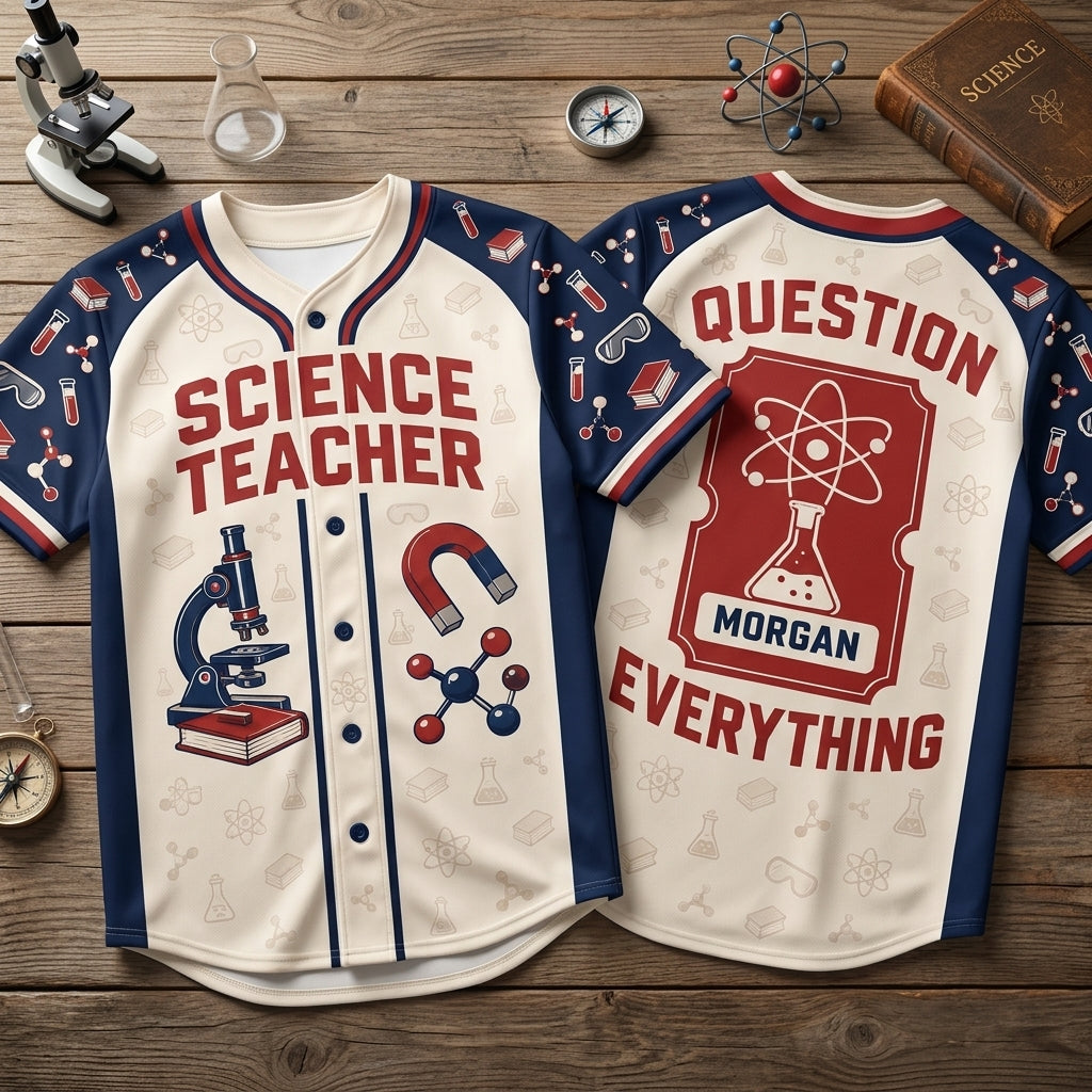 Personalized Science Teacher Baseball Jersey – Custom Name Gift for Educators - mockup 2