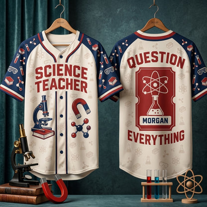 Personalized Science Teacher Baseball Jersey – Custom Name Gift for Educators - mockup 3