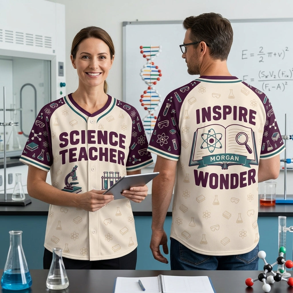 Personalized Science Teacher Baseball Jersey - Custom Inspire Wonder Gift - mockup 1