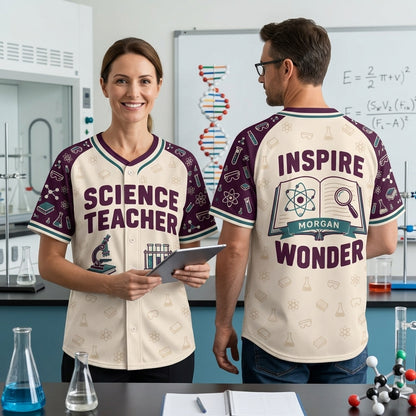 Personalized Science Teacher Baseball Jersey - Custom Inspire Wonder Gift - mockup 1